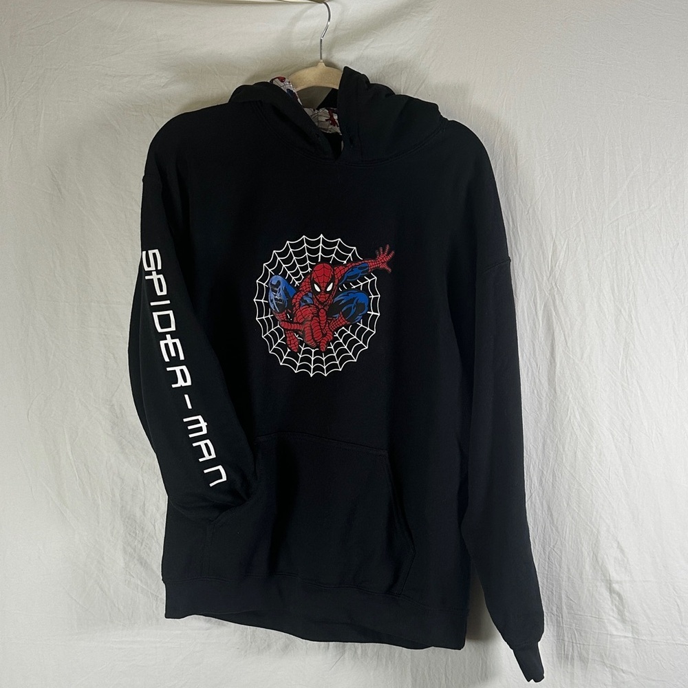 Gildan Black Pullover Hoodie with Red & Blue Spider Graphic